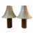 1950s Pair of Mid Century Turned Teak Lamps With Original Shades For Sale