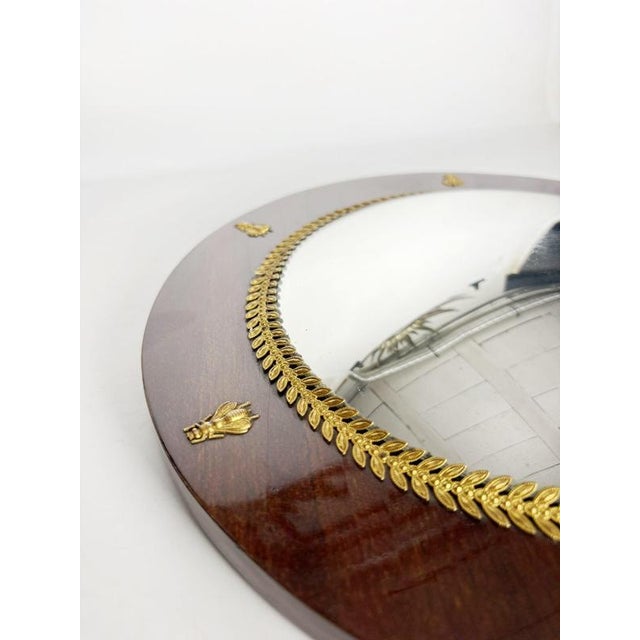 Brown Convex Witchs Eye Mirror in Wood and Brass, France, 1940s For Sale - Image 8 of 14