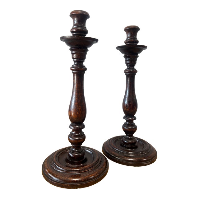Vintage English Oak Candle Sticks For Sale