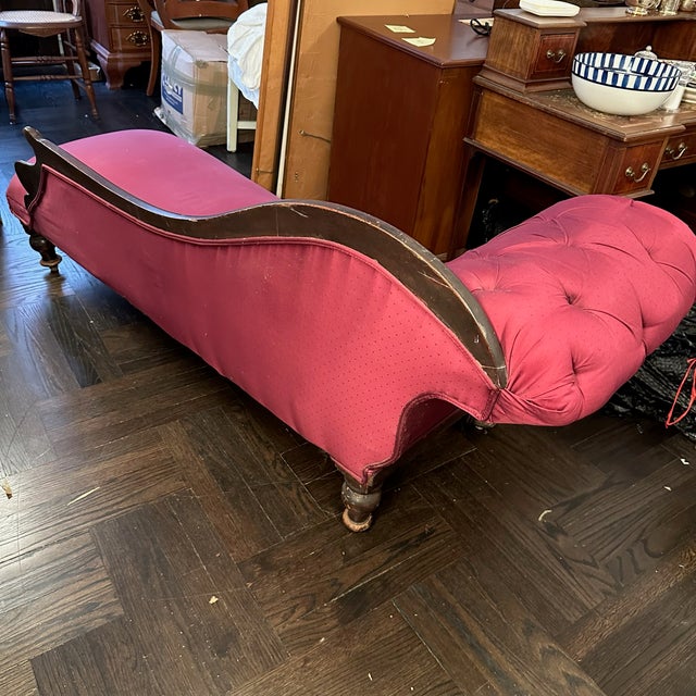Antique Tufted Victorian Red Chaise Lounge For Sale - Image 4 of 8
