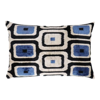 Contemporary Black Blue Velvet Throw Pillow & Down Insert For Sale