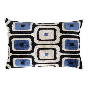 Contemporary Black Blue Velvet Throw Pillow & Down Insert