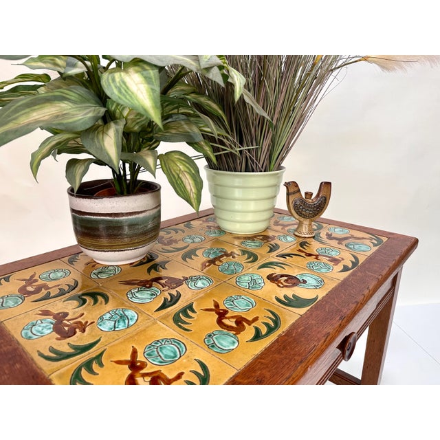 Arts & Crafts Side Table or Children's Furniture Style with Hand-Painted Majolica Ceramic Tiles, Denmark, 1920s For Sale - Image 18 of 18