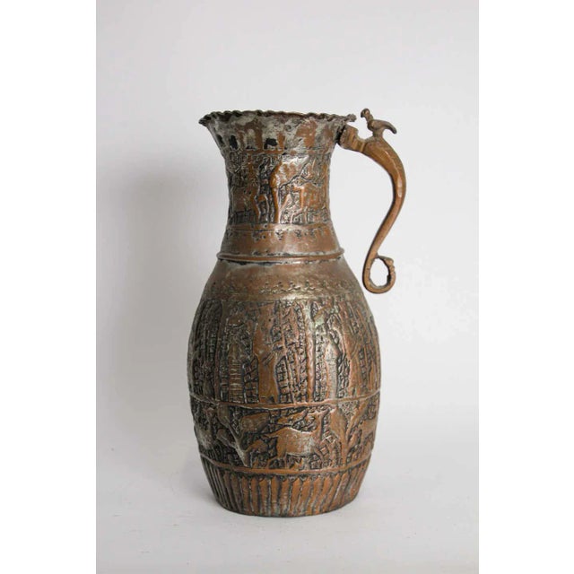 Copper Antique Middle Eastern Islamic Tinned Copper Ewer For Sale - Image 8 of 13