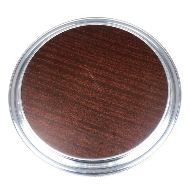 1950s Mid-Century Modern Faux Wood and Aluminum Serving Tray For Sale - Image 4 of 9