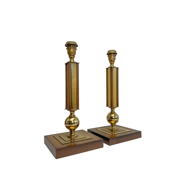 Vintage Wood and Brass Table Lamps by Temde Leuchten, 1970s, Set of 2 For Sale - Image 4 of 13