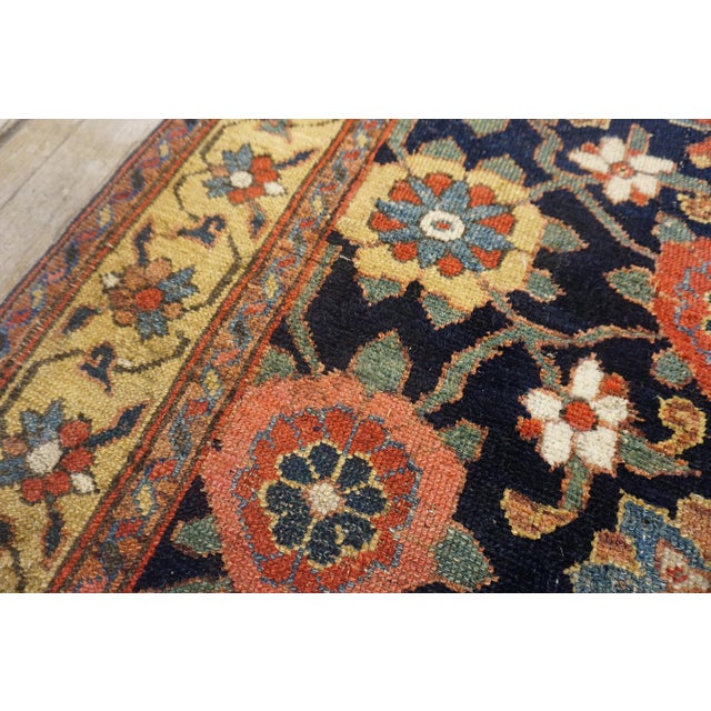 1870s Blue Navy Floral Antique Persian Kurdish Rug 3'4" X 15'9" Handknotted Wool Carpet For Sale - Image 4 of 6