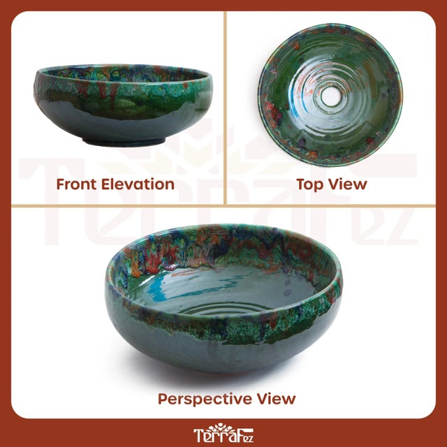 Handmade Green Ceramic Round Bathroom Sink - TerraFez For Sale - Image 9 of 11