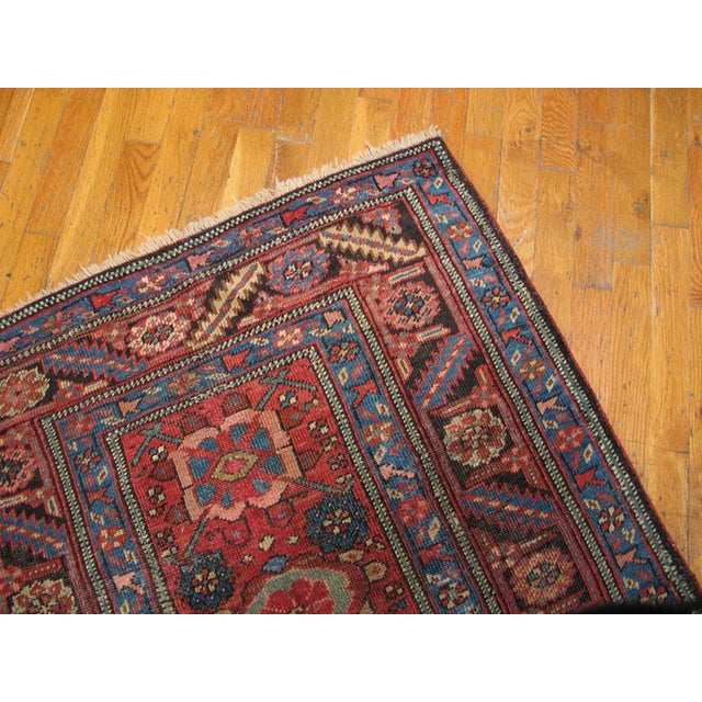 Tribal 1880s Red Geometric Tribal Antique Persian Bakshaiesh Rug 3' X 10'4" Handknotted Wool Carpet For Sale - Image 3 of 6