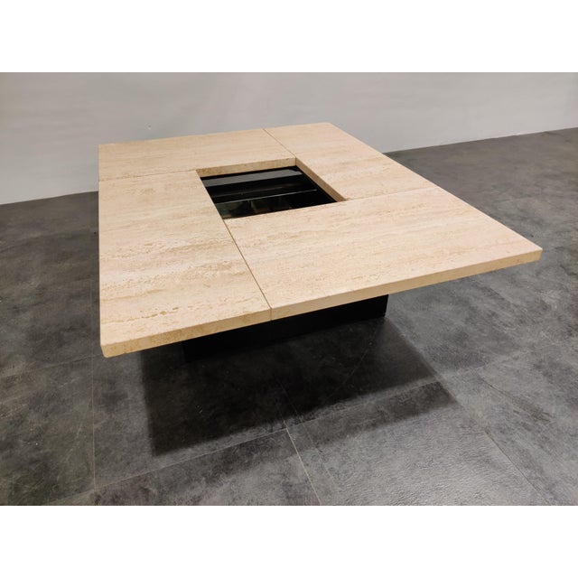 Beige Vintage Travertine Hidden Bar Coffee Table, 1970s For Sale - Image 8 of 9