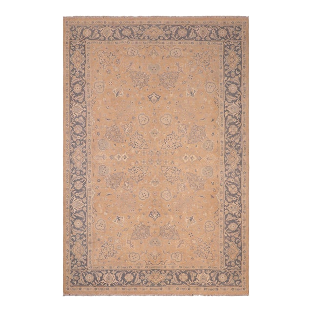 Shabby Chic Tan/Gray Wool Rug - 6'2'' X 9'0'' For Sale