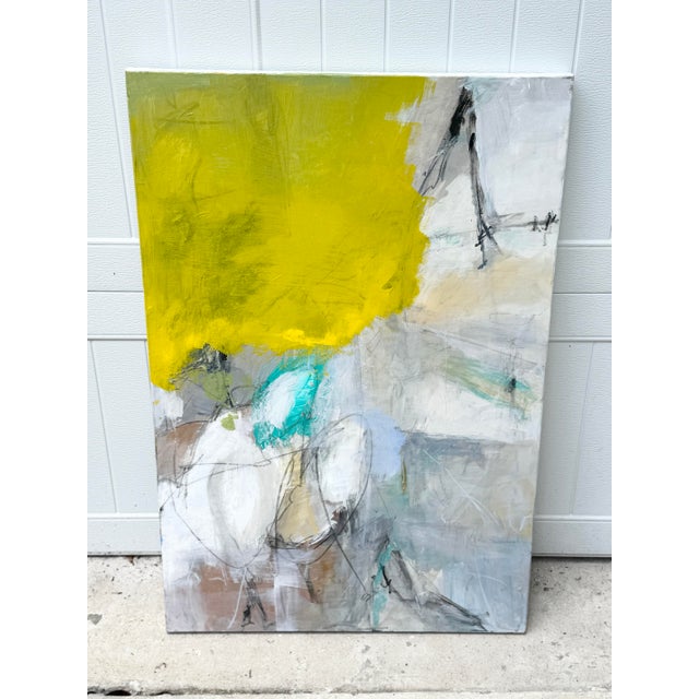 Abstract Large Painting With Yellow For Sale - Image 3 of 5