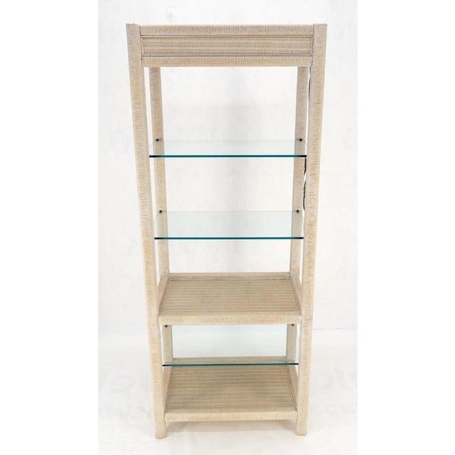 Wood White Pickled Rush Cane Bamboo Wrapped 5 Shelves 76" Tall Etagere Display MINT! For Sale - Image 7 of 13