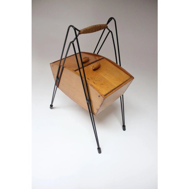 Mid-Century Modern Petite Mid-Century Italian Maple and Metal Sewing Box For Sale - Image 3 of 12
