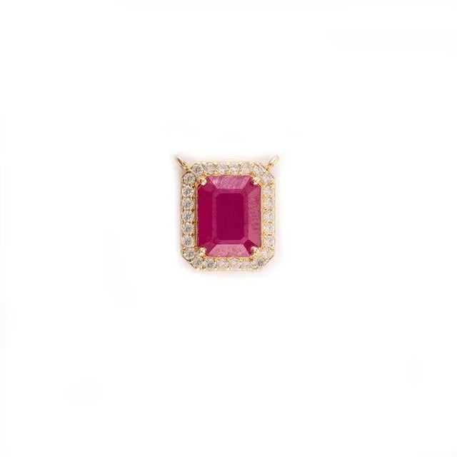 2.96 Ct Octagon Cut Precious Ruby Halo Diamond Pendant in 18k Solid Gold For Sale - Image 4 of 7