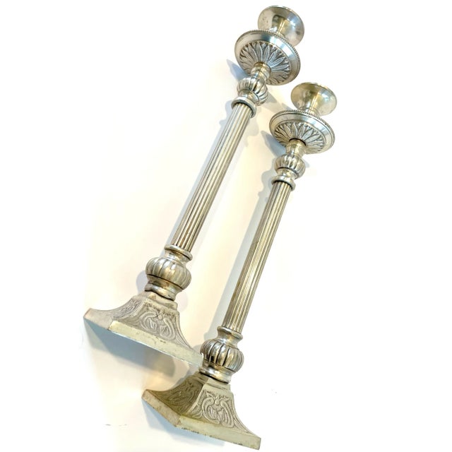 1970s Neoclassical Style Silver Plated Pair of Candleholders For Sale In Los Angeles - Image 6 of 7
