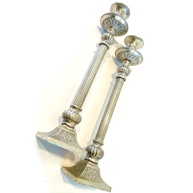 Pair of 1970s Neoclassical Style Silver Plated Candleholders For Sale In Los Angeles - Image 6 of 7