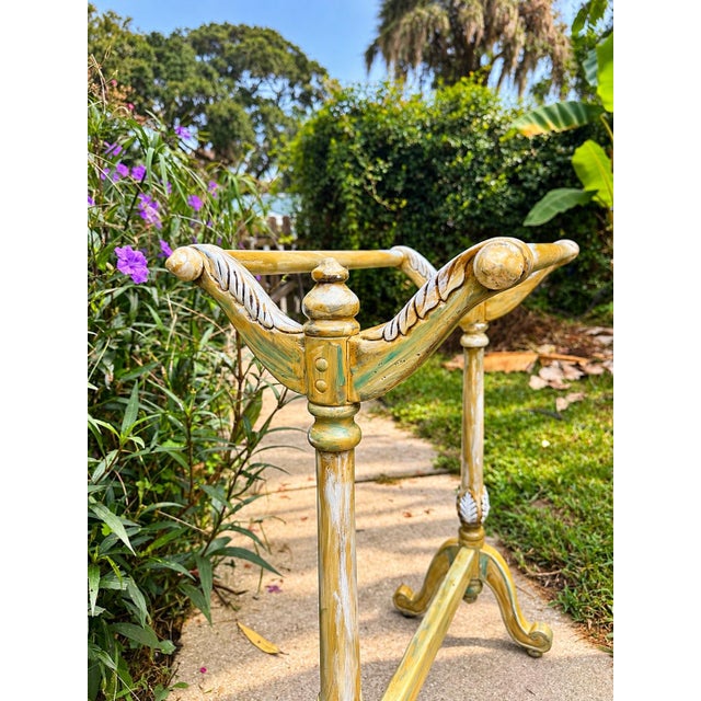 Rustic European Signed Leilani Bliss Hand Painted Carved Quilt Stand, One of a Kind Functional Art For Sale - Image 3 of 12