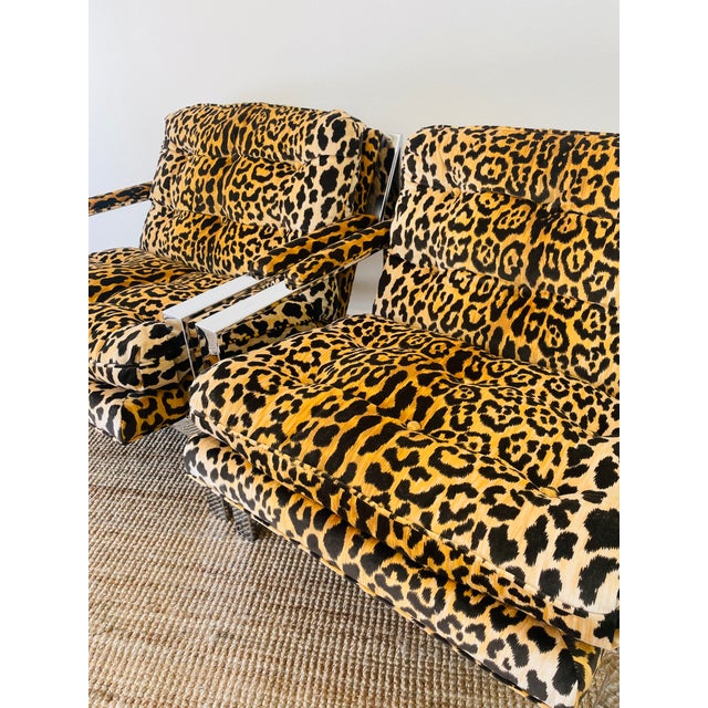 Metal Vintage 1970s Cy Mann Pair of Leopard & Chrome Lounge Chairs Mid Century Modern For Sale - Image 7 of 17