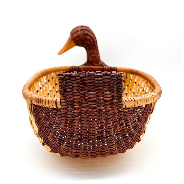 Bielecky Brothers Vintage Wicker Duck Basket – Sculptural Goose Basket – Boho, Coastal, Cottagecore For Sale - Image 4 of 14