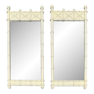 Vintage Omega Faux Bamboo Pair of Mirrors Hollywood Regency Coastal Palm Beach For Sale
