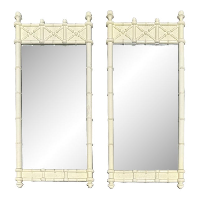 Vintage Omega Faux Bamboo Pair of Mirrors Hollywood Regency Coastal Palm Beach For Sale