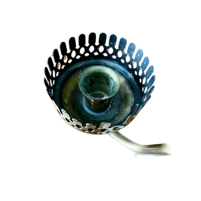 Vintage Brass and Wood Candelabra With Two Hurricane Glass Shades For Sale - Image 16 of 18