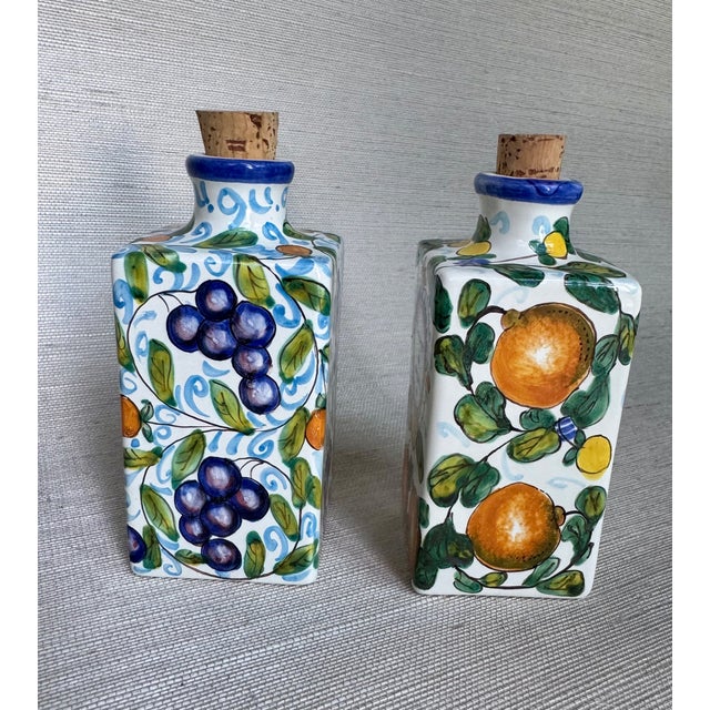 Tuscan Pair Italian Hand Painted Ceramic Canisters For Sale - Image 3 of 4