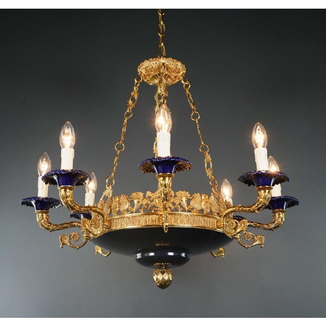 Large Art Deco Gold Peacock Bird French Brass Empire Chandelier Lustre Lamp For Sale - Image 4 of 8