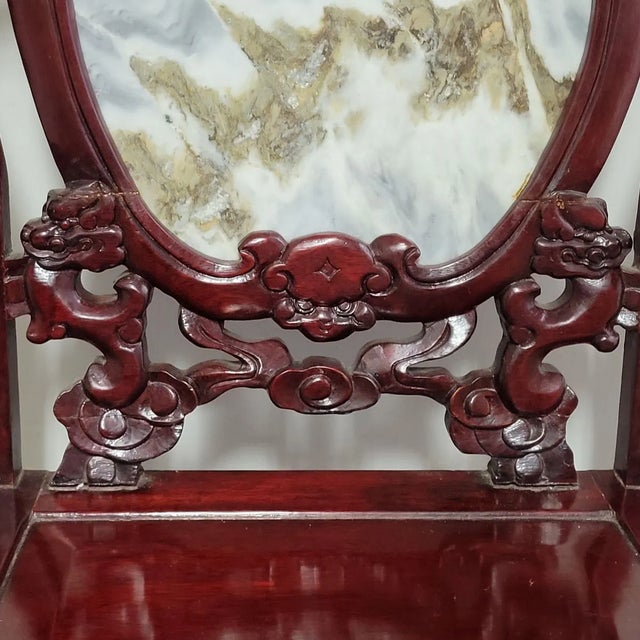 Oxblood Red Vintage Chinese Carved Rosewood and Marble Chair For Sale - Image 8 of 11