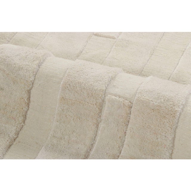 Rug & Kilim’s Oversized Textural Square Rug, Subtle Cream White High-Low Stripe For Sale In New York - Image 6 of 7