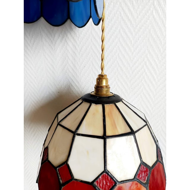 Art Deco Pendant Lights in the style of Tiffany, 1940s, Set of 2 For Sale - Image 6 of 12