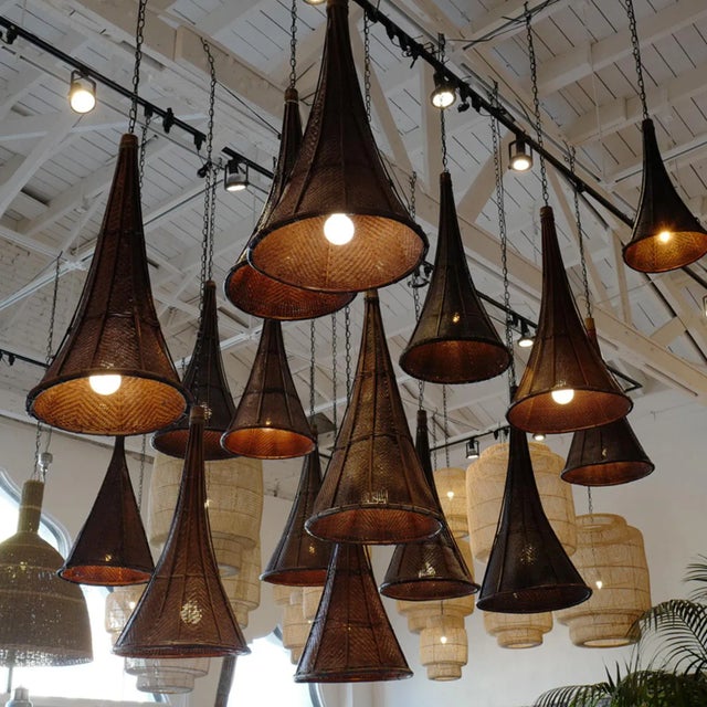 Wood Antique Naga Village Indian Basket Pendant Light For Sale - Image 7 of 10