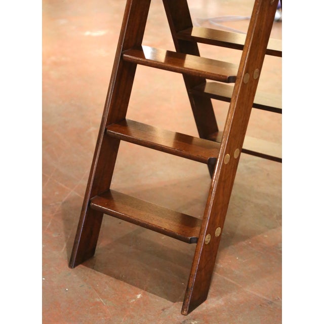 Wood Vintage English Walnut Four-Step Library Ladder With Brass Accents For Sale - Image 7 of 9