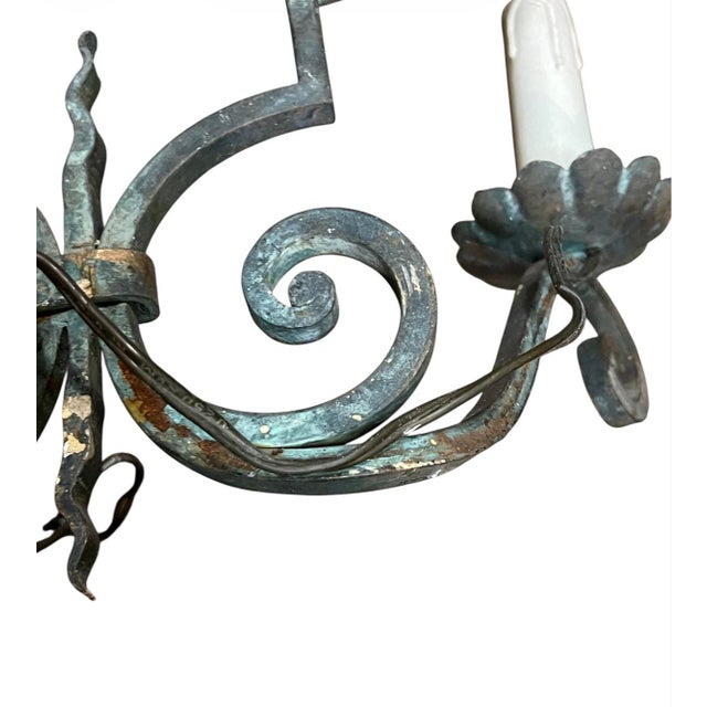 Large Decorative Wrought Iron Wall Sconces, French, circa 1950 - A Pair For Sale - Image 16 of 18