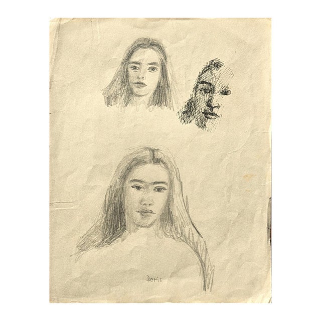 David Adickes Double Sided Early Modern Black & White Figurative Pencil Drawing Study of Doris, Mid 20th Century For Sale - Image 4 of 11