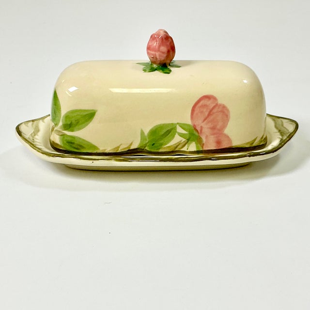 Rose Mid 20th Century Americana Boho Chic Franciscan Desert Rose Covered Butter Dish, Rose Finial For Sale - Image 8 of 12