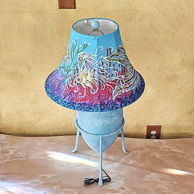 Late 20th Century Coastal Custom-Painted Coastal Ceramic Amphora Table Lamp With Mermaid & Seahorse Shade For Sale - Image 17 of 18
