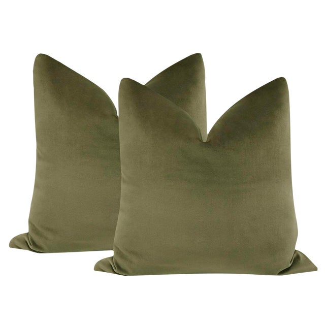 22" Moss Green Velvet Pillows a Pair Chairish