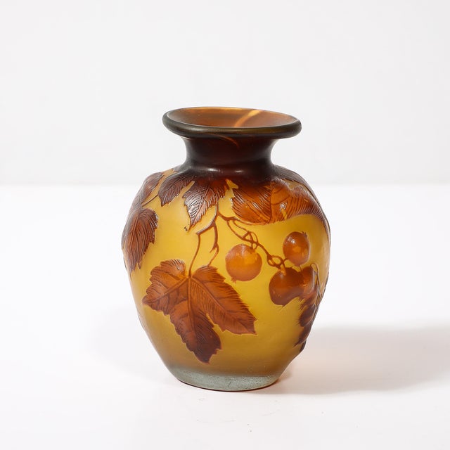 Emile Galle Art Deco Émile Gallé Cameo Glass W/ Amber and Yellow Naturalist Detailing Vase For Sale - Image 4 of 12