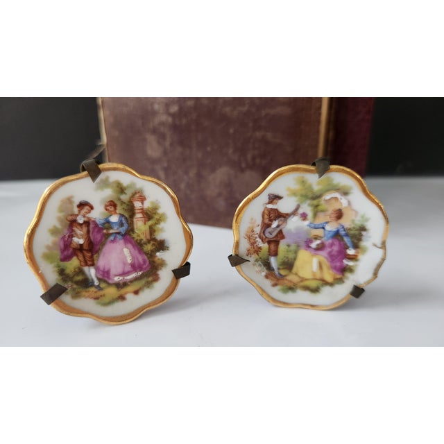 Victorian Antique Victorian Miniature Porcelain Plates & Matching Tray – Romantic Pastoral Scenes, Gilt Rococo Decor, C. 1900 (Set of 3) For Sale - Image 3 of 17