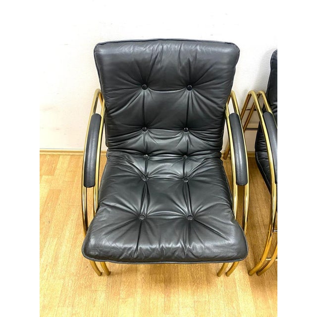 Black Vintage Leather and Metal Armchairs, 1990s, Set of 2 For Sale - Image 8 of 10