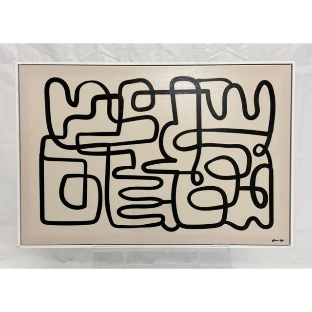 Oliver Gal Abstract Line Art Painting Framed Acrylic Canvas Miami Pop Art For Sale - Image 9 of 18
