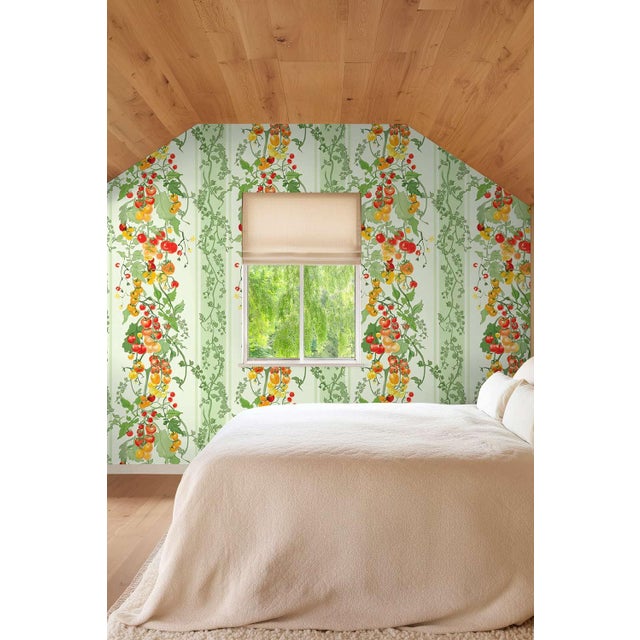 Green Tomato Vine Stripe Grasscloth Wallpaper by House Party | Garden Green | 8 Yards For Sale - Image 8 of 11