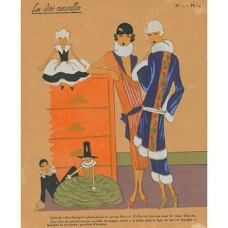 French Art Deco Pochoir Fashion Plate – Evening & Day Fashions-1920's For Sale