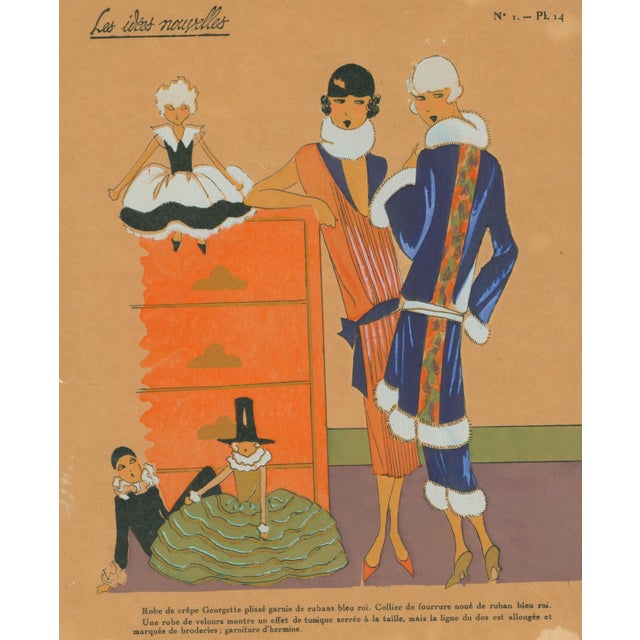 French Art Deco Pochoir Fashion Plate – Evening & Day Fashions-1920's For Sale