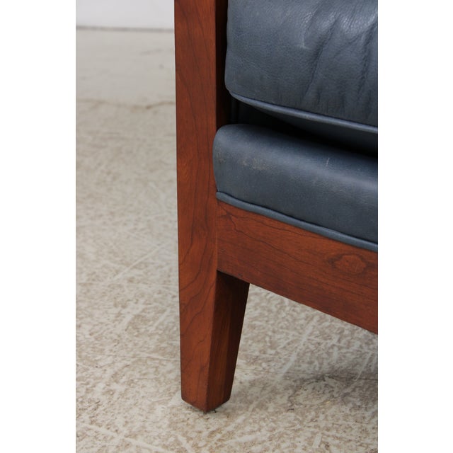 Pair of Stickley Cherry Blue Leather Club Chairs For Sale - Image 13 of 15