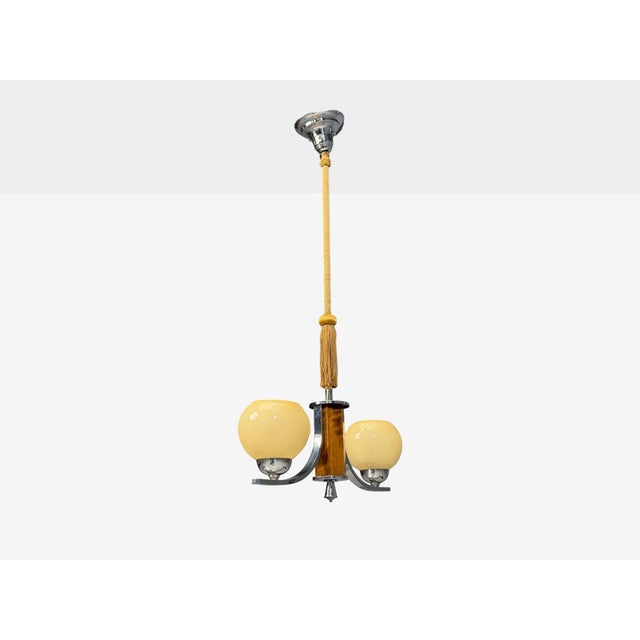 Swedish Art Deco, Pendant Light, Burl, Cord, Glass, Chrome, Sweden, 1930s For Sale - Image 4 of 11