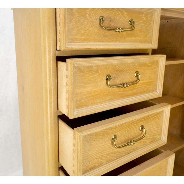 Mid-Century Modern Pickled Oak 6 Drawers Two Door Compartment Chifforobe Chest Dresser Cabinet MINT For Sale - Image 3 of 12