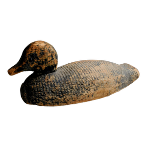 Early 20th Century Primitive Weathered Wood Duck Decoy With Glass Eyes